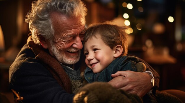 Un retrato de un abuelo y un nieto compartiendo un abrazo sincero
