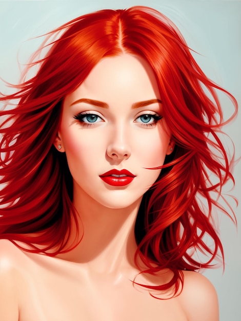 Retrato acrílico de uma mulher ruiva com olhos azuisPop ArtDigital criativo designer de moda arte desenhoIlustração IA