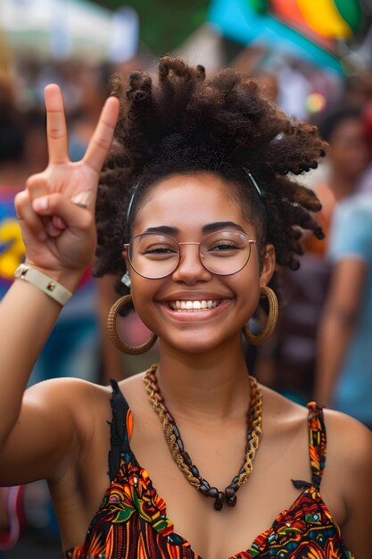 Foto retrato de la activista afroamericana happy juneteenth contra el racismo que aboga por la justicia