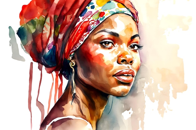 Retrato en acuarela de una bella mujer africana Red neuronal generada por IA
