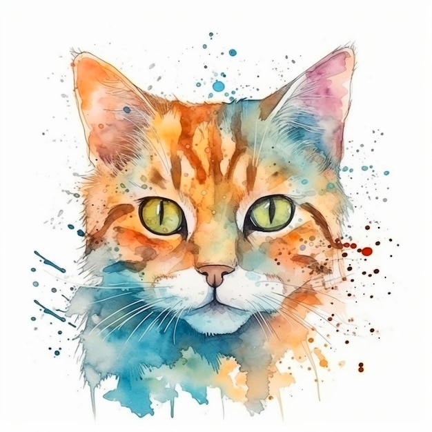 Retrato en acuarela de un gato Ilustración de estilo boceto Para crear carteles, pegatinas, postales, impresiones, sublimaciones generadas por IA