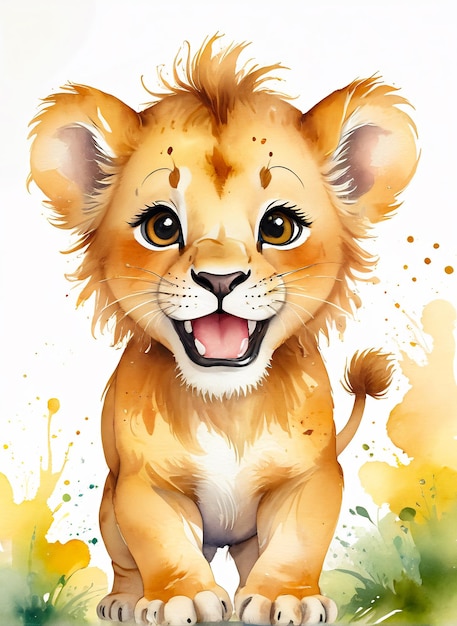 retrato en acuarela león lindo ilustración de animales de safari imprimible en el arte de la pared