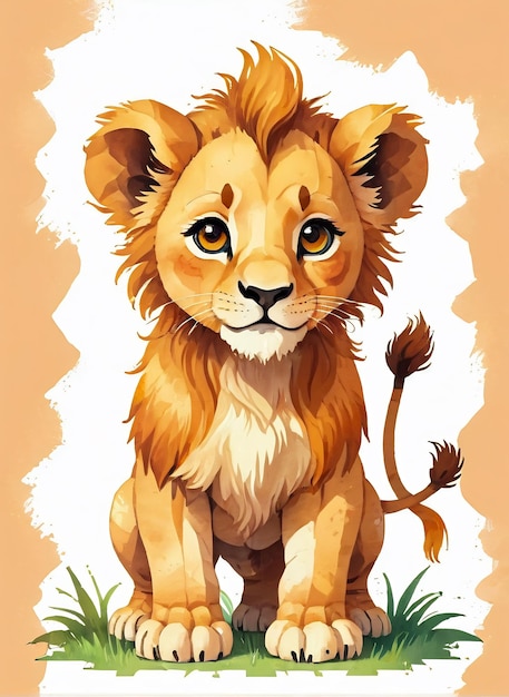 retrato en acuarela león lindo ilustración de animales de safari imprimible en el arte de la pared