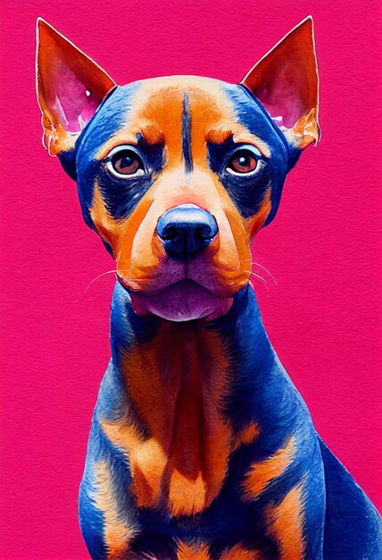 Retrato de acuarela de lindo perro pinscher alemán