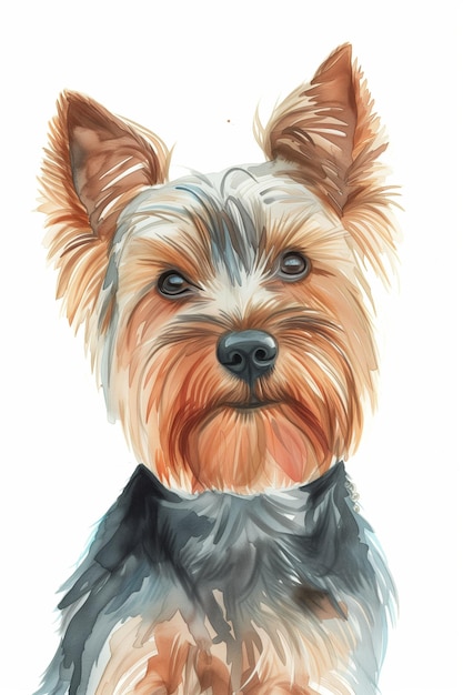 Retrato en acuarela de un lindo perro Yorkshire Terrier