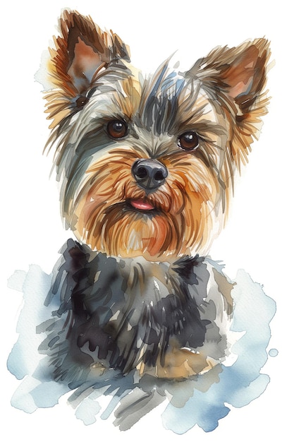 Retrato en acuarela de un lindo perro Yorkshire Terrier