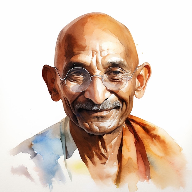 Retrato en acuarela de Mahatma Gandhi