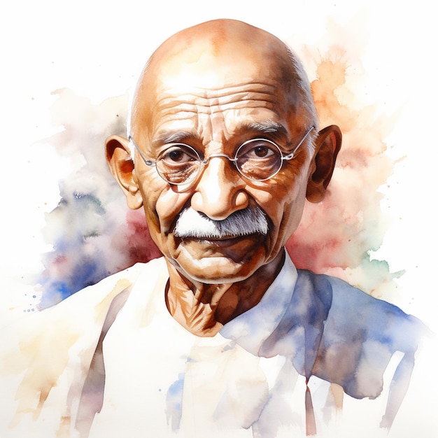 Retrato en acuarela de Mahatma Gandhi