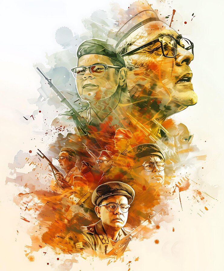 Foto retrato en acuarela de soldados con uniformes militares