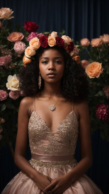 Foto retrato adolescente afroamericano vestida de gala
