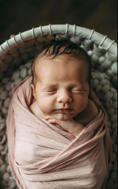 Retrato de un adorable recién nacido en la cuna