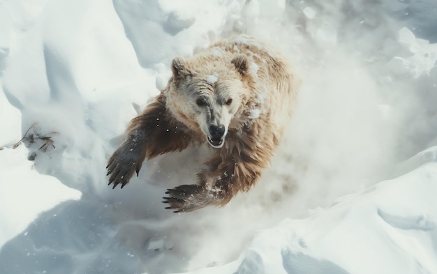 Retrato aéreo de un oso ártico cazando bajo la nieve IA generativa