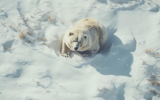 Retrato aéreo de un oso ártico cazando bajo la nieve IA generativa