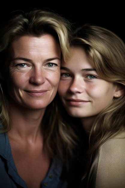 Un retrato de una afectuosa madre e hija creado con IA generativa