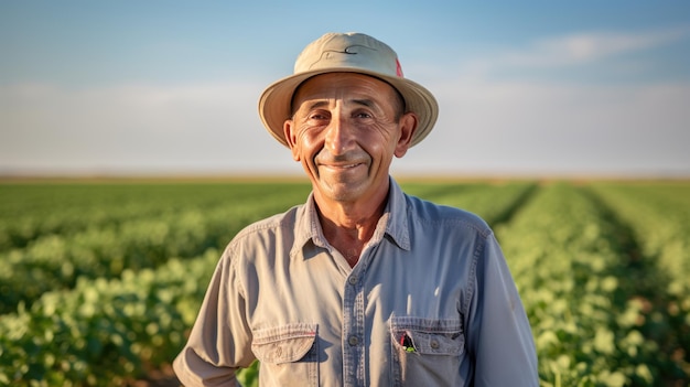 Retrato de un agricultor en el contexto de sus campos