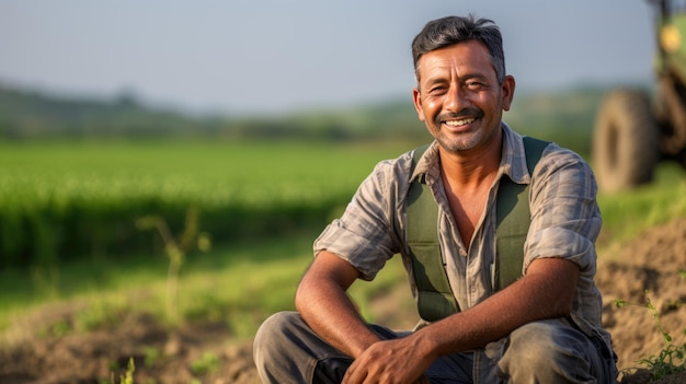 Retrato de un agricultor en el contexto de sus campos