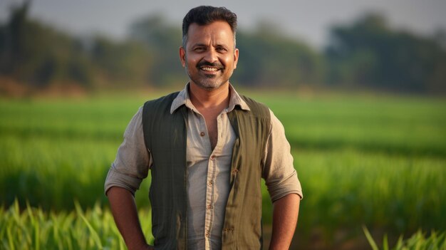 Retrato de un agricultor en el contexto de sus campos