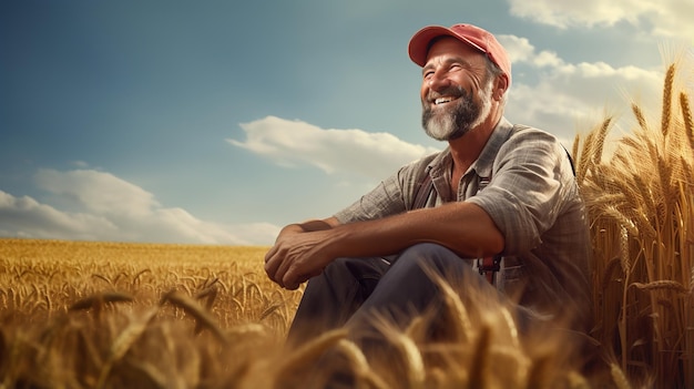 Retrato de un agricultor en el contexto de sus campos