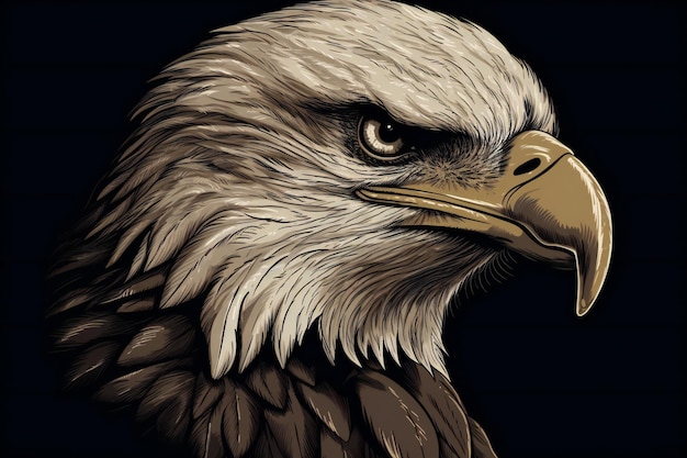 Retrato de águila calva sobre ilustración de fondo oscuro