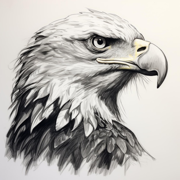 El retrato del águila feliz con lápiz y carbón de leña en estilo Zbrush