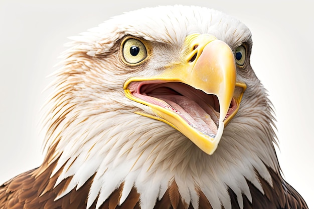 Retrato de águila sonriendo con todos sus dientes en una ilustración de ai generativa de fondo blanco