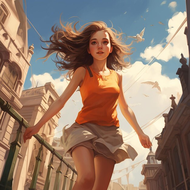 Un retrato al aire libre de una chica moviéndose por la ciudad