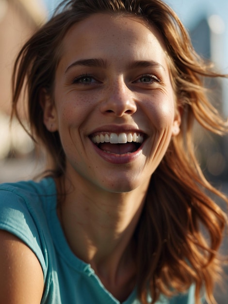 Retrato al aire libre de una hermosa joven riendo