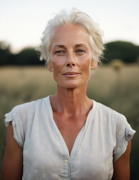 retrato al aire libre de una mujer caucásica confiada de mediana edad generada por la IA