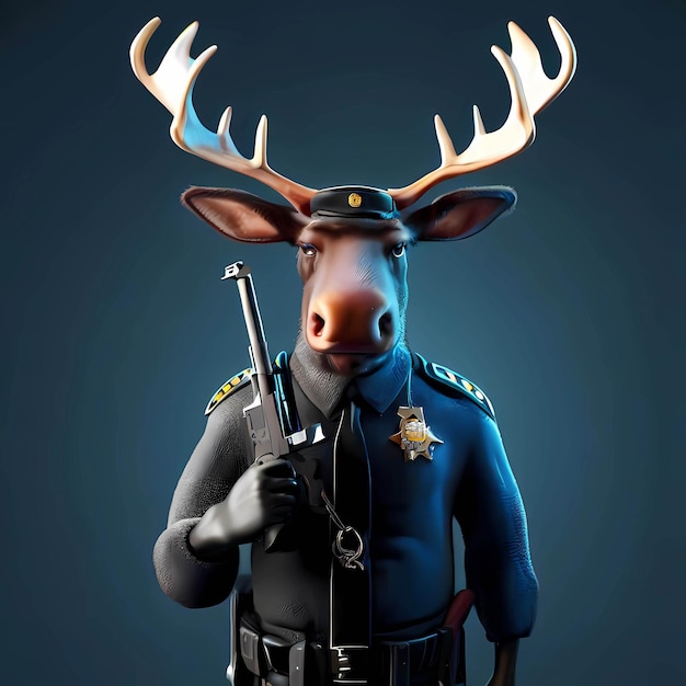 Retrato de un alce de la policía