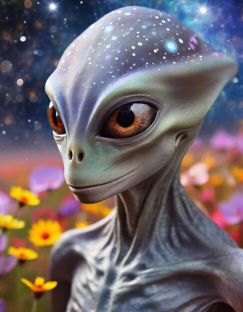 Retrato de un alienígena gris en el fondo del cosmos