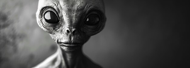 Retrato de alienígena con ojos grandes fondo monocromático fuera del centro