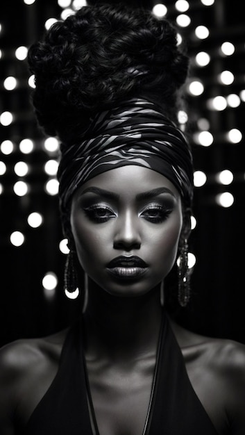 Retrato de Alta Resolución en Blanco y Negro de Mujer Africana con Estilo de Cine Negro