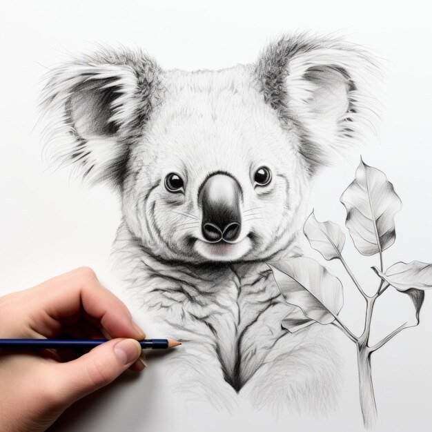 Foto retrato altamente detalhado de urso-koala desenhado à mão