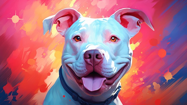 Retrato de un amigable y adorable pitbull blanco