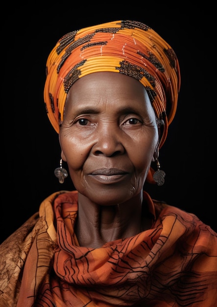 Retrato de una anciana africana en un fondo oscuro IA generativa