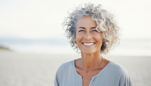 Retrato de una anciana en la playa