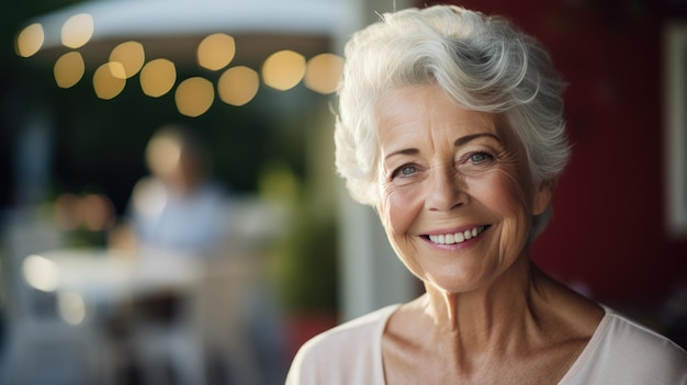 Retrato de una anciana sonriendo a la cámara