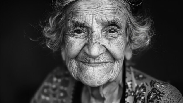 Foto retrato de una anciana sonriente