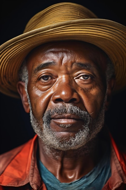 Retrato de un anciano afroamericano con un sombrero de paja