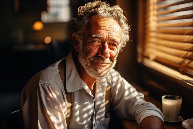 Retrato de un anciano en un café