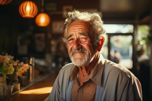 Retrato de un anciano en un café