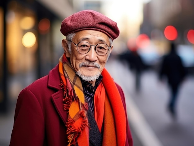 Retrato de un anciano con estilo japonés