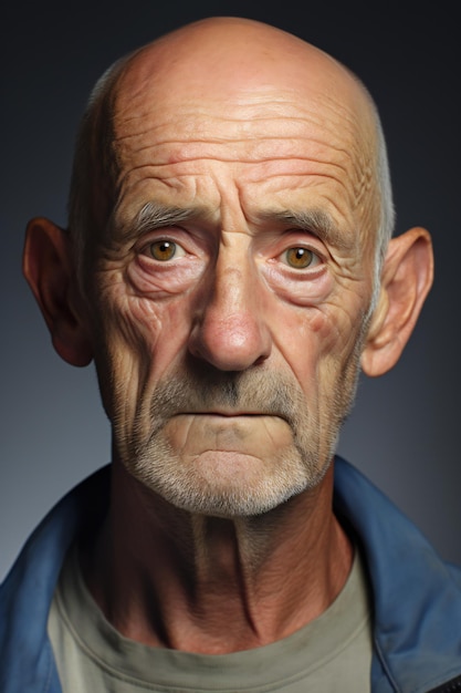 Retrato de un anciano con una expresión de sorpresa en su rostro.