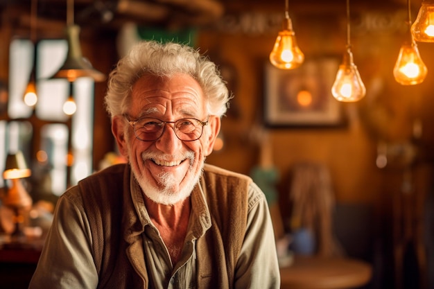 Retrato de un anciano feliz disfrutando de su estilo de vida en una casa de retiro
