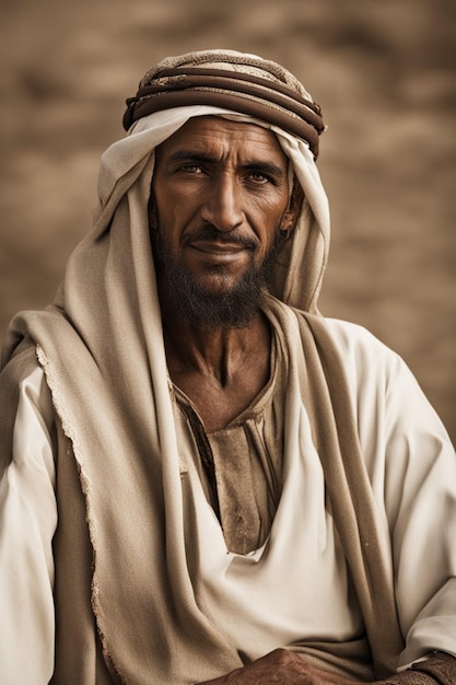 retrato, de, anciano, hombre árabe, ilustración