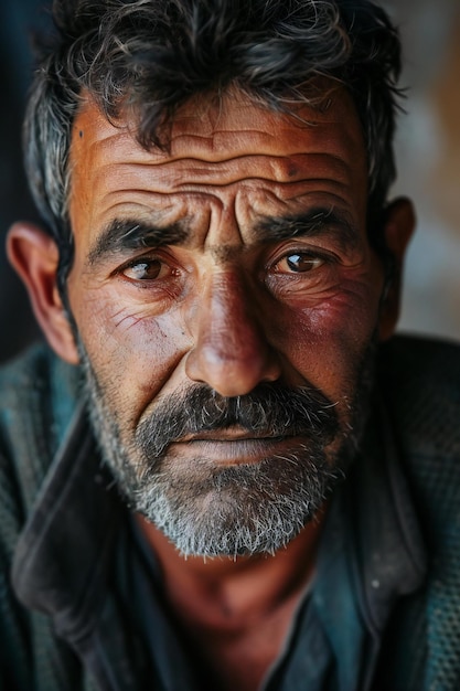 Retrato de un anciano mendigo con barba y bigote