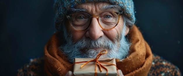 Retrato de un anciano con un regalo