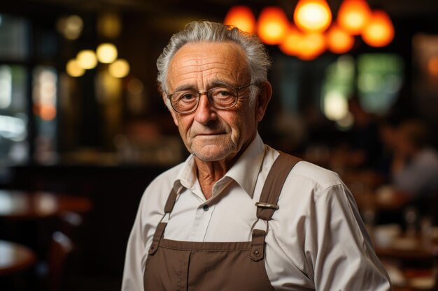 Retrato de un anciano en un restaurante