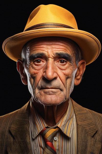 Retrato de un anciano con sombrero sobre fondo negro