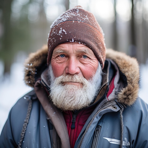 Retrato de un anciano vestido de invierno